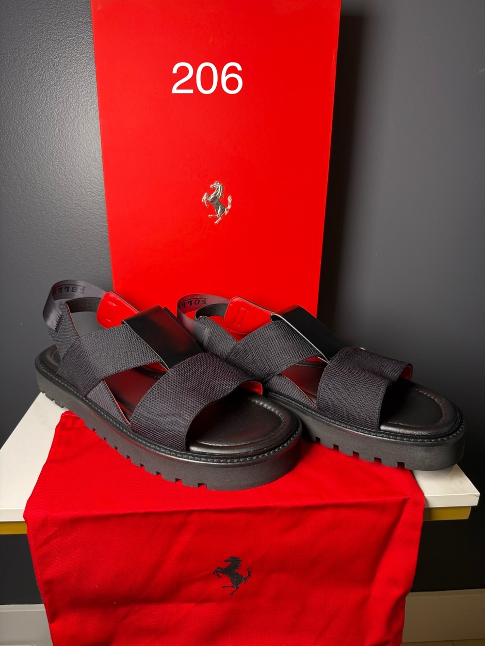 Ferrari Black Men's Cross-Strap Webbed Leather-Trim Sandals